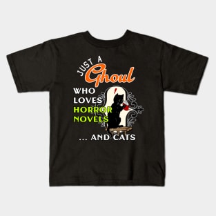 Just a Girl Who Likes Books and Cats Funny Halloween Horror Kids T-Shirt